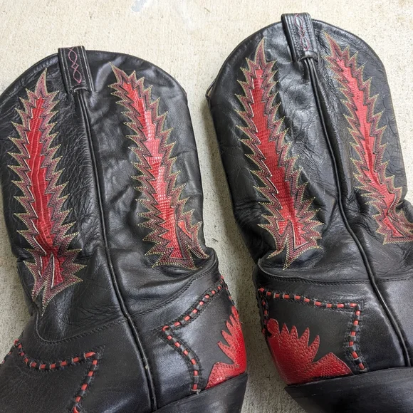 Tony Lama Cowboy Boots Red Black Lizard Leather Men 8.5 D - Picture 3 of 15